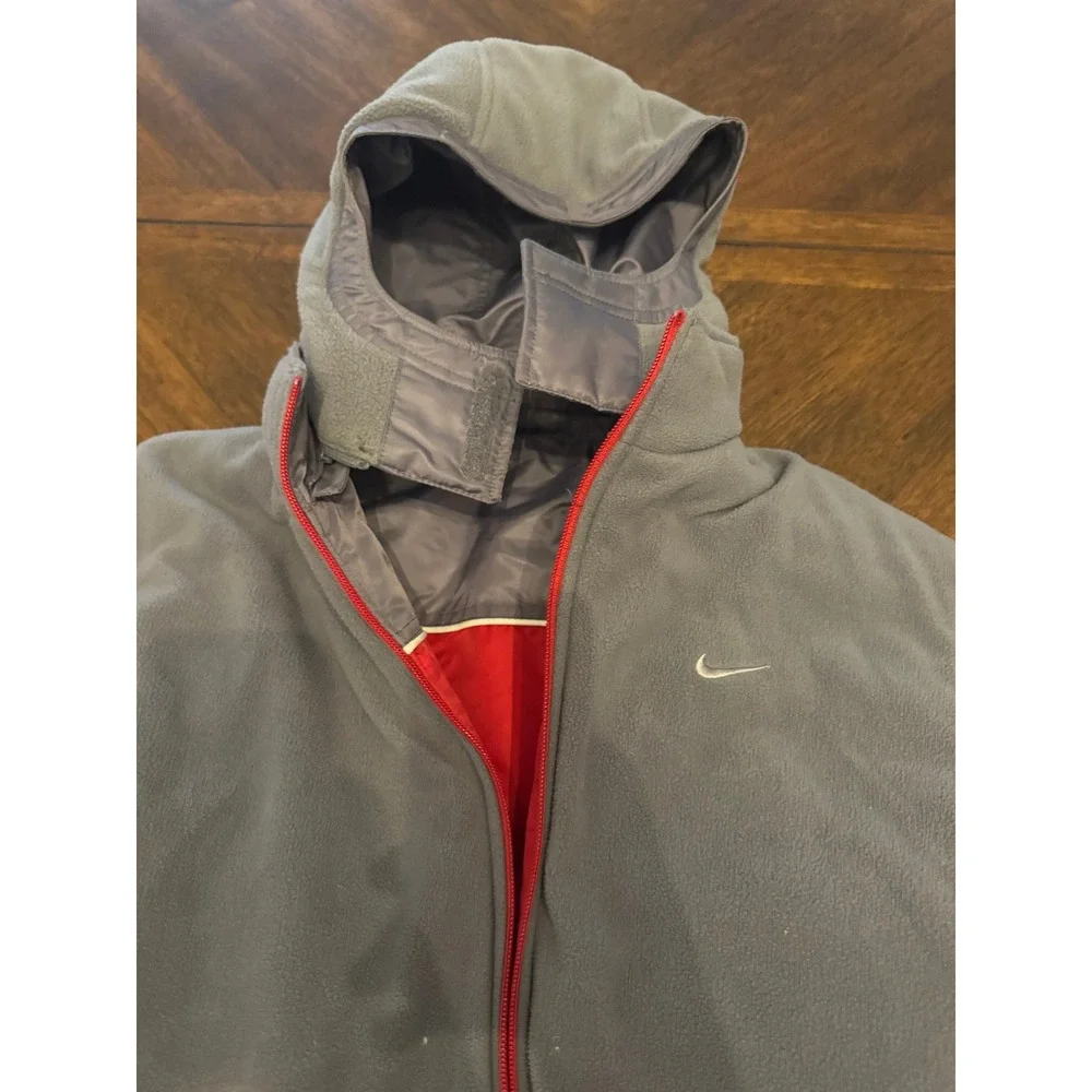 Nike Boys Reversible Fleece Windbreaker Hooded Jacket Red Grey XL 18-20 |O1‎